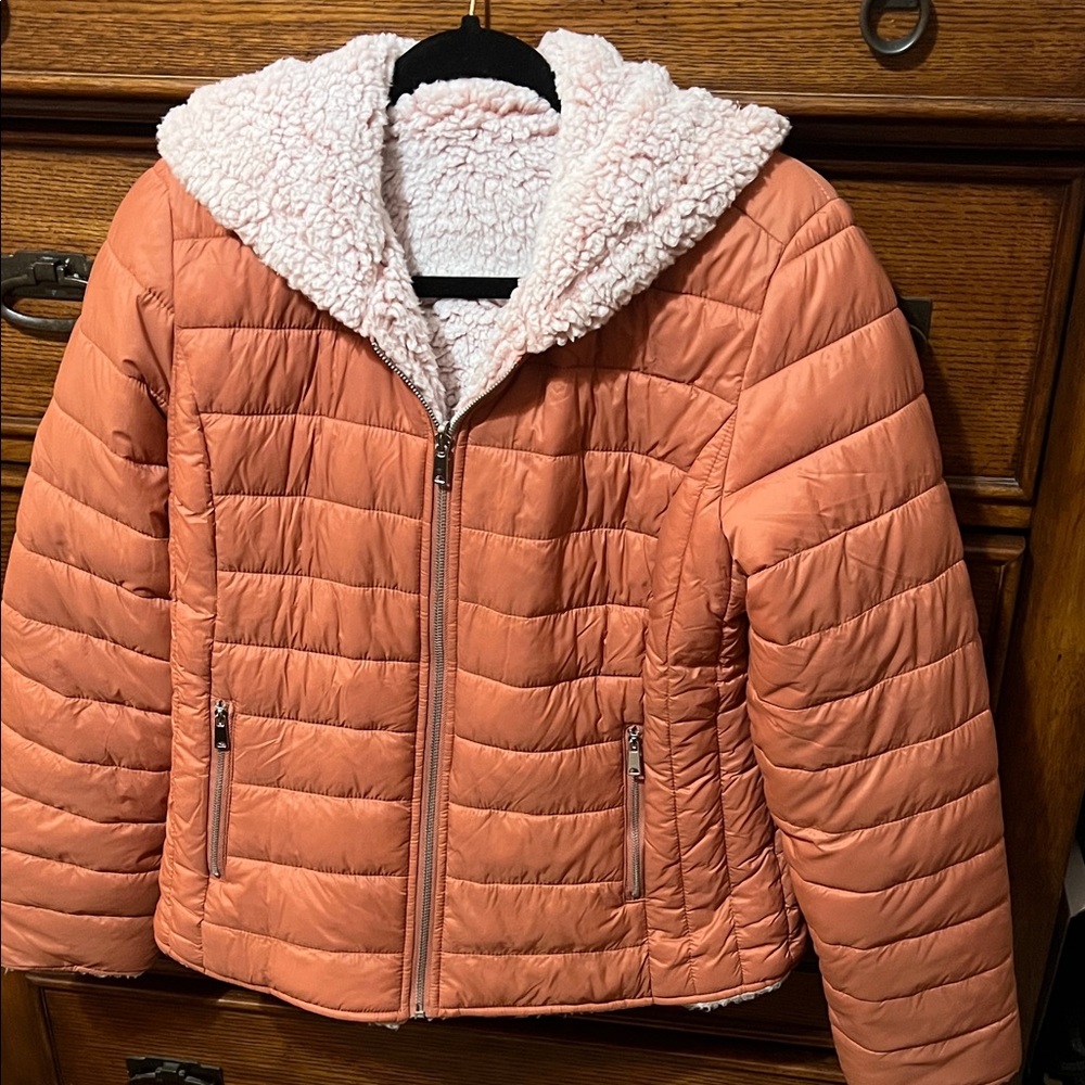 Cozy Orange Puffer Jacket with Sherpa Lining